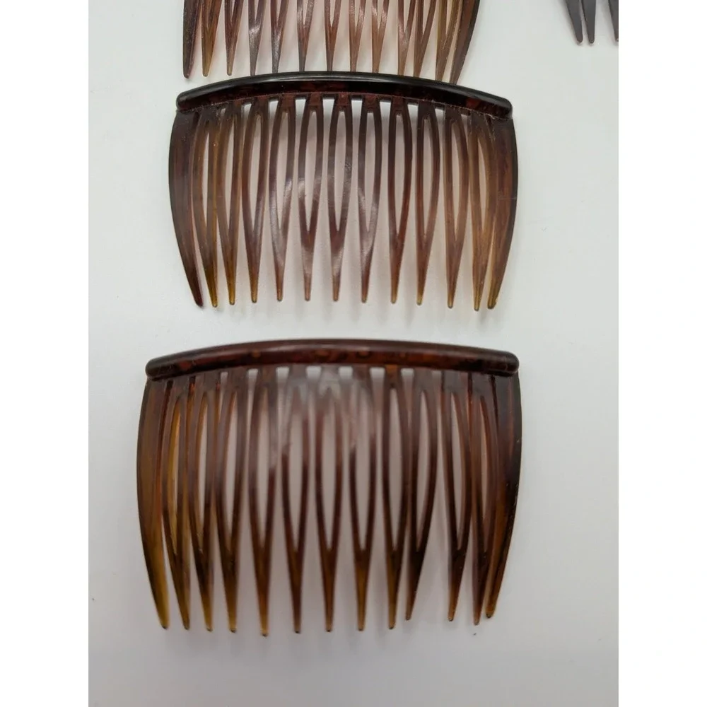 Vintage Goody Mini Hair Combs Side Pin Brown Marble Tortoise 2